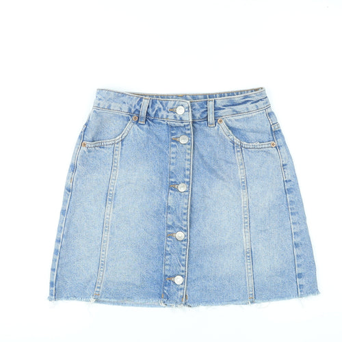 Topshop Womens Blue Cotton A-Line Skirt Size 6 Button
