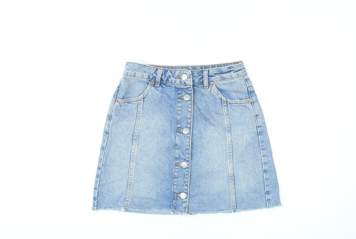 Topshop Womens Blue Cotton A-Line Skirt Size 6 Button