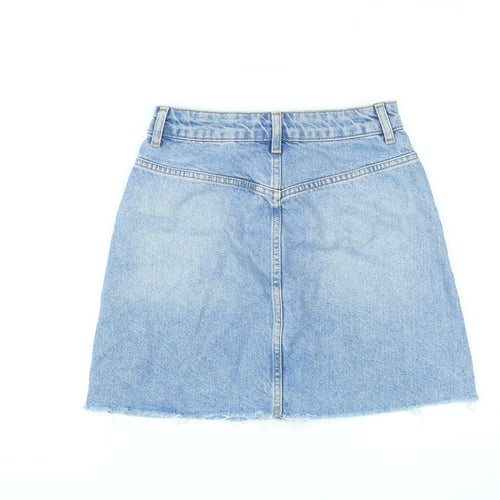Topshop Womens Blue Cotton A-Line Skirt Size 6 Button