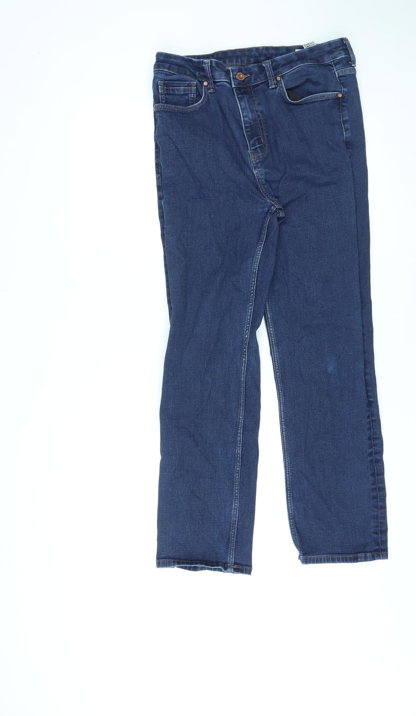 Marks and Spencer Womens Blue Cotton Straight Jeans Size 14 L25 in Regular Zip