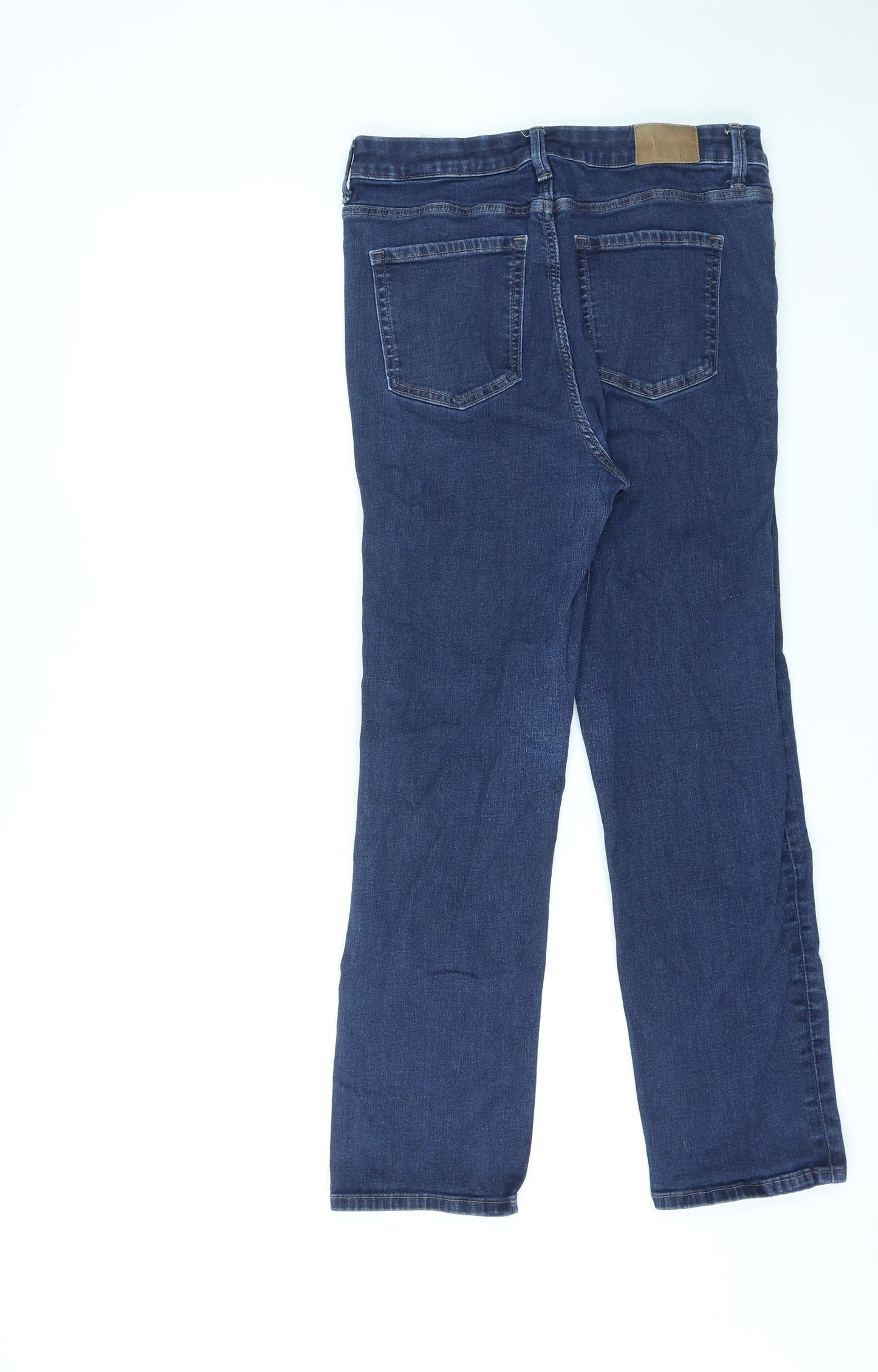 Marks and Spencer Womens Blue Cotton Straight Jeans Size 14 L25 in Regular Zip