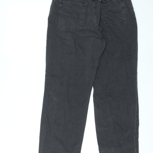 H&M Girls Black Cotton Straight Jeans Size 14 Years L28 in Regular Zip - Adjustable Waist, Distressed