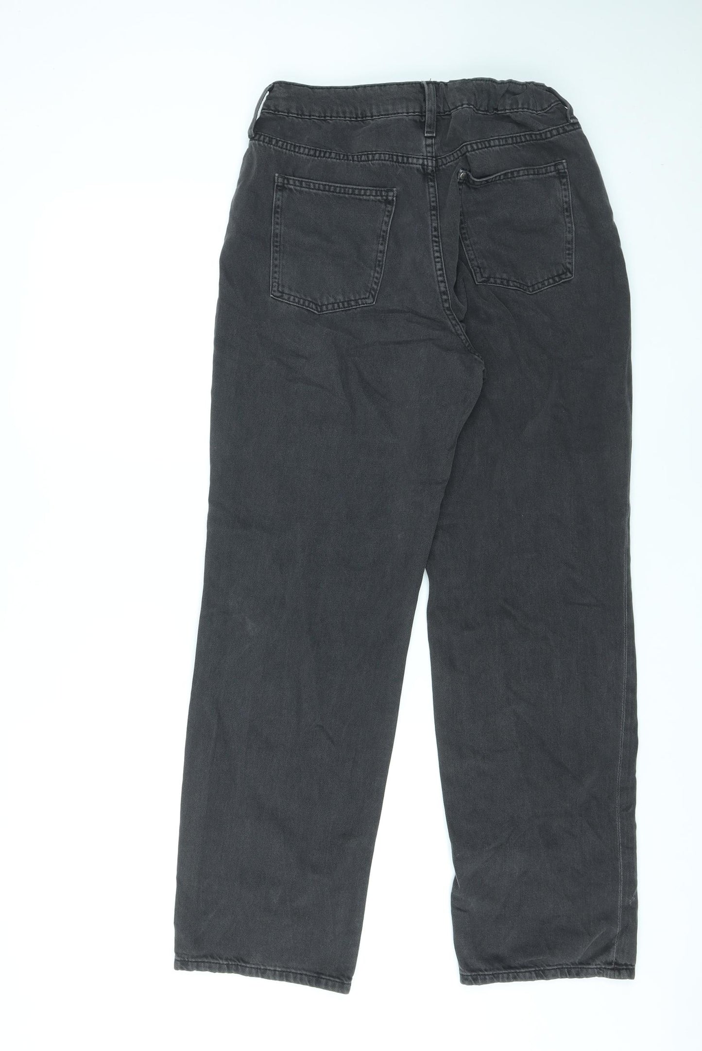 H&M Girls Black Cotton Straight Jeans Size 14 Years L28 in Regular Zip - Adjustable Waist, Distressed