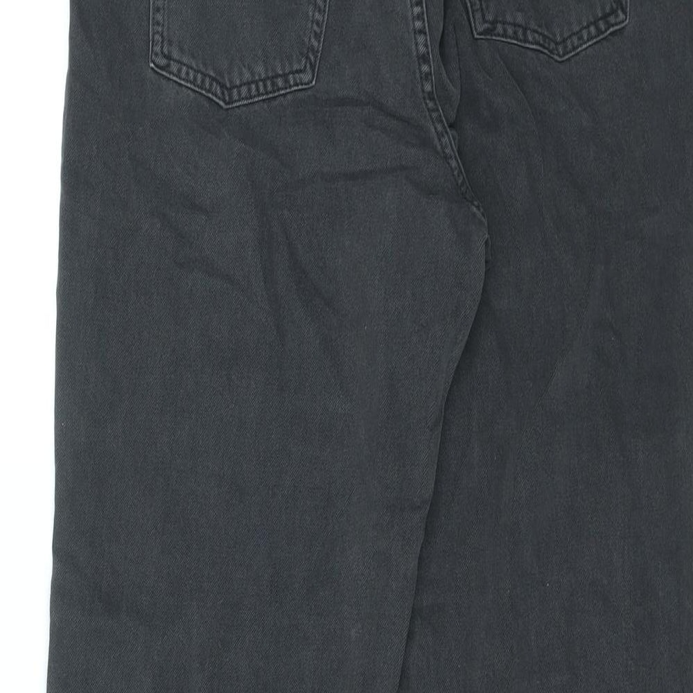 H&M Girls Black Cotton Straight Jeans Size 14 Years L28 in Regular Zip - Adjustable Waist, Distressed