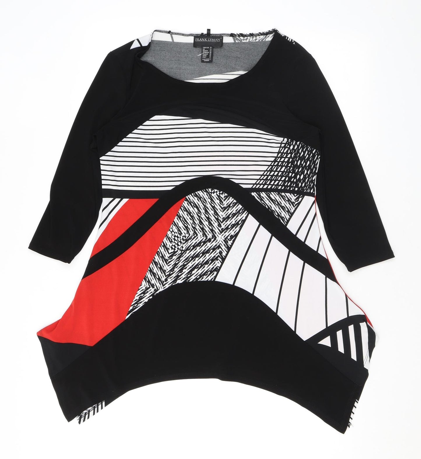 Frank Lyman Womens Black Colourblock Polyester Basic T-Shirt Size 12 Boat Neck