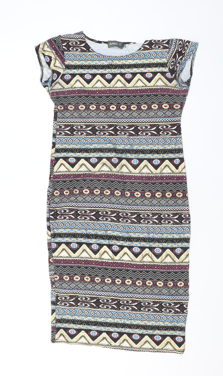 Apricot Womens Multicoloured Geometric Viscose Bodycon Size M Boat Neck Pullover