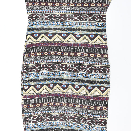 Apricot Womens Multicoloured Geometric Viscose Bodycon Size M Boat Neck Pullover