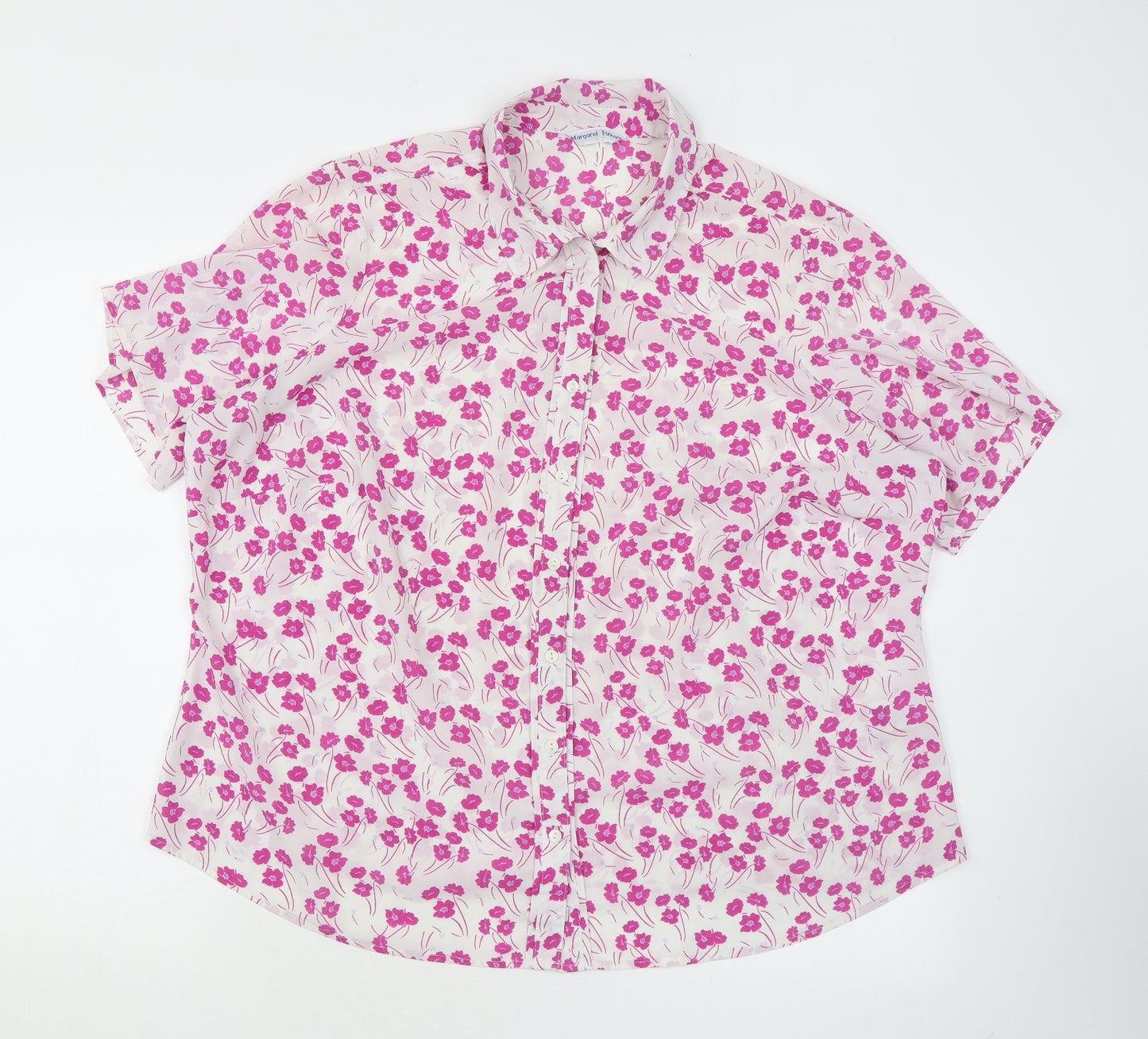 Marks and Spencer Womens Pink Floral Polyester Basic Button-Up Size 20 Collared