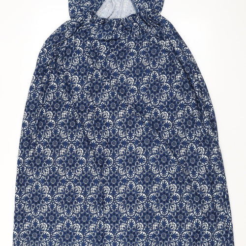 Club L Womens Blue Geometric Viscose Maxi Size 14 Halter Button
