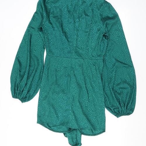 I SAW IT FIRST Womens Green Animal Print Polyester Mini Size 10 V-Neck Zip - Croc print, Balloon sleeves