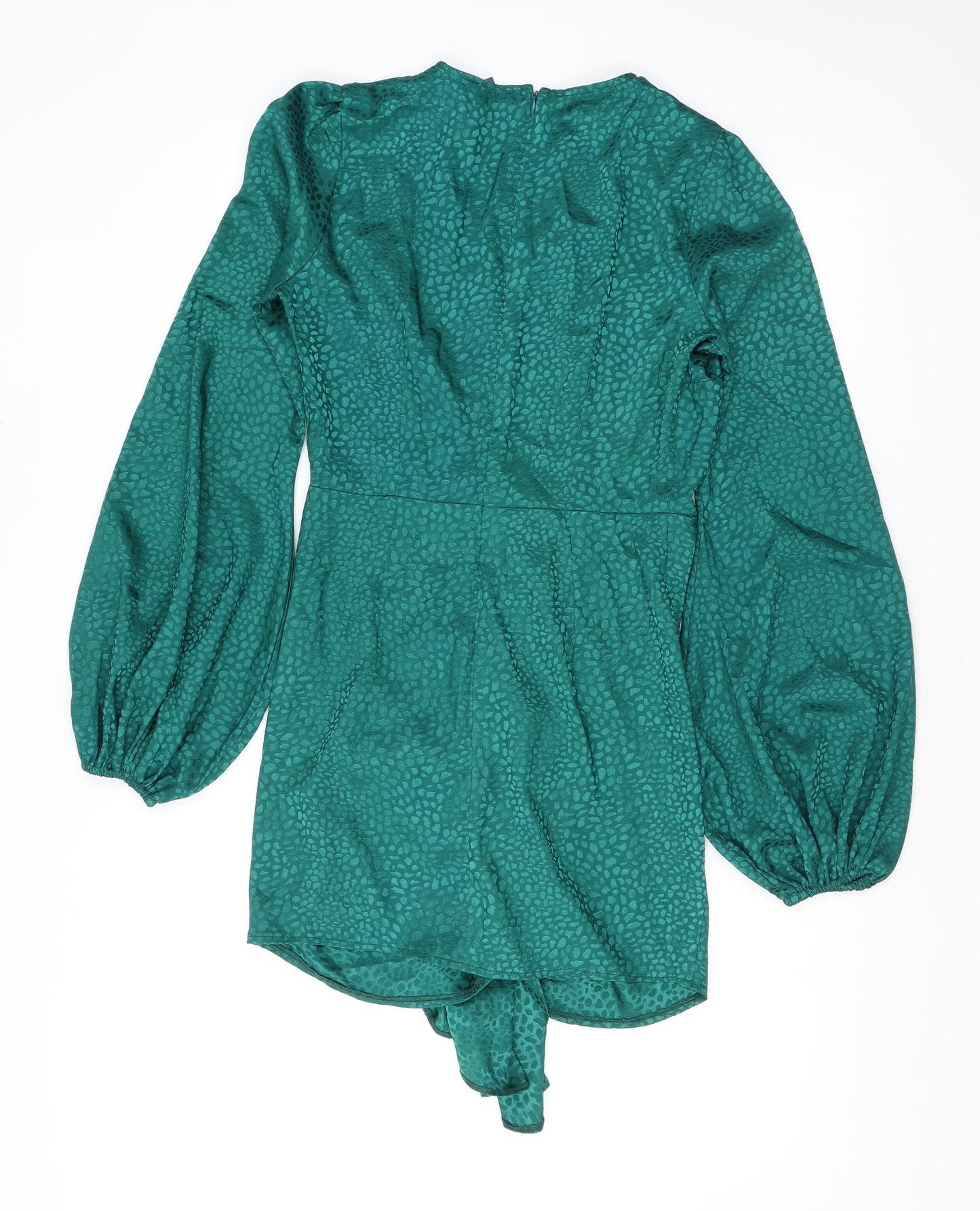 I SAW IT FIRST Womens Green Animal Print Polyester Mini Size 10 V-Neck Zip - Croc print, Balloon sleeves