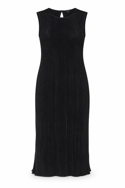 Front view of Therapy women’s black polyester tank dress, size UK 12, scoop neck pullover