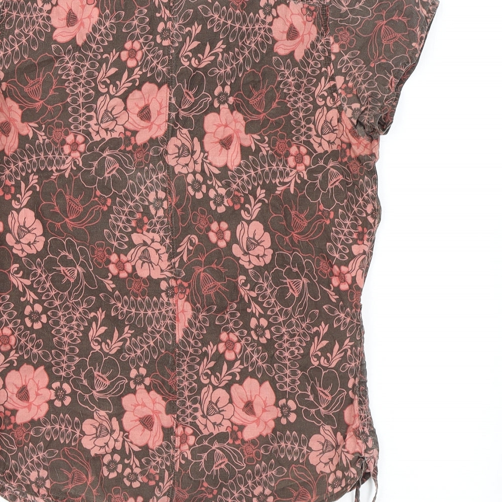 Fat Face Womens Brown Floral Cotton Basic Button-Up Size 12 Collared