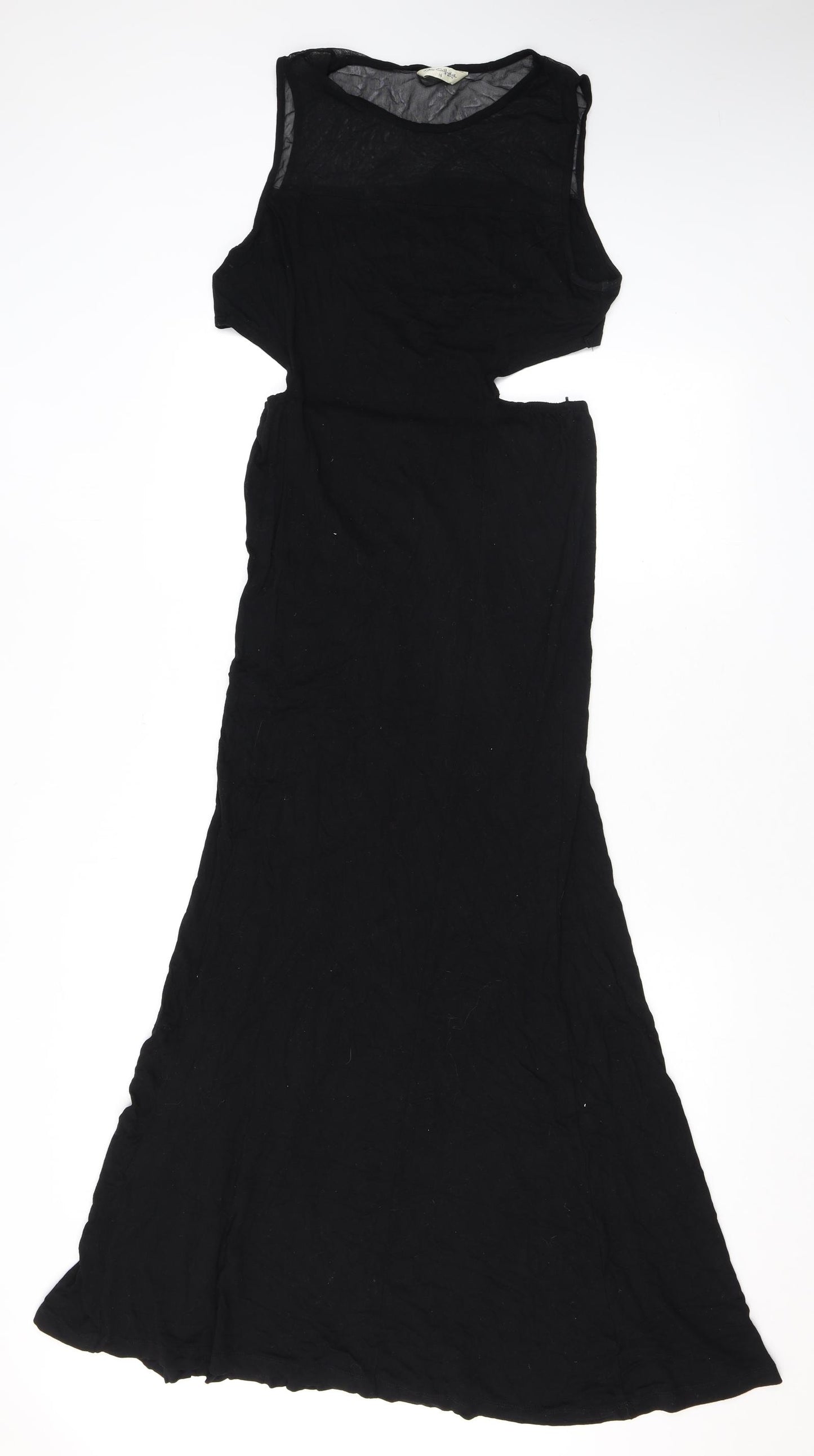 Miss Selfridge Womens Black Viscose Maxi Size 16 Round Neck Pullover - Cutout
