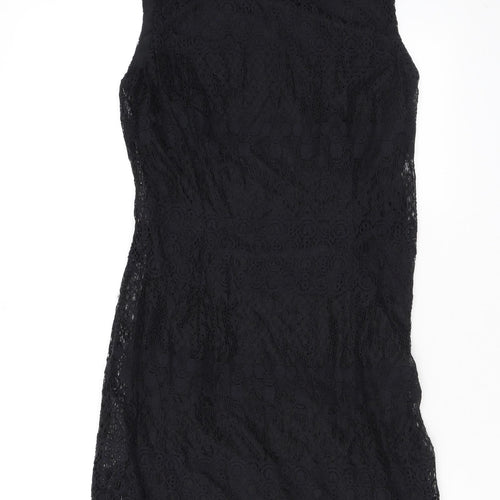 Pinky Womens Black Geometric Cotton Pencil Dress Size S Boat Neck Pullover - Lace
