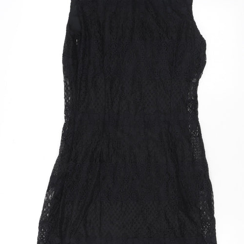 Pinky Womens Black Geometric Cotton Pencil Dress Size S Boat Neck Pullover - Lace