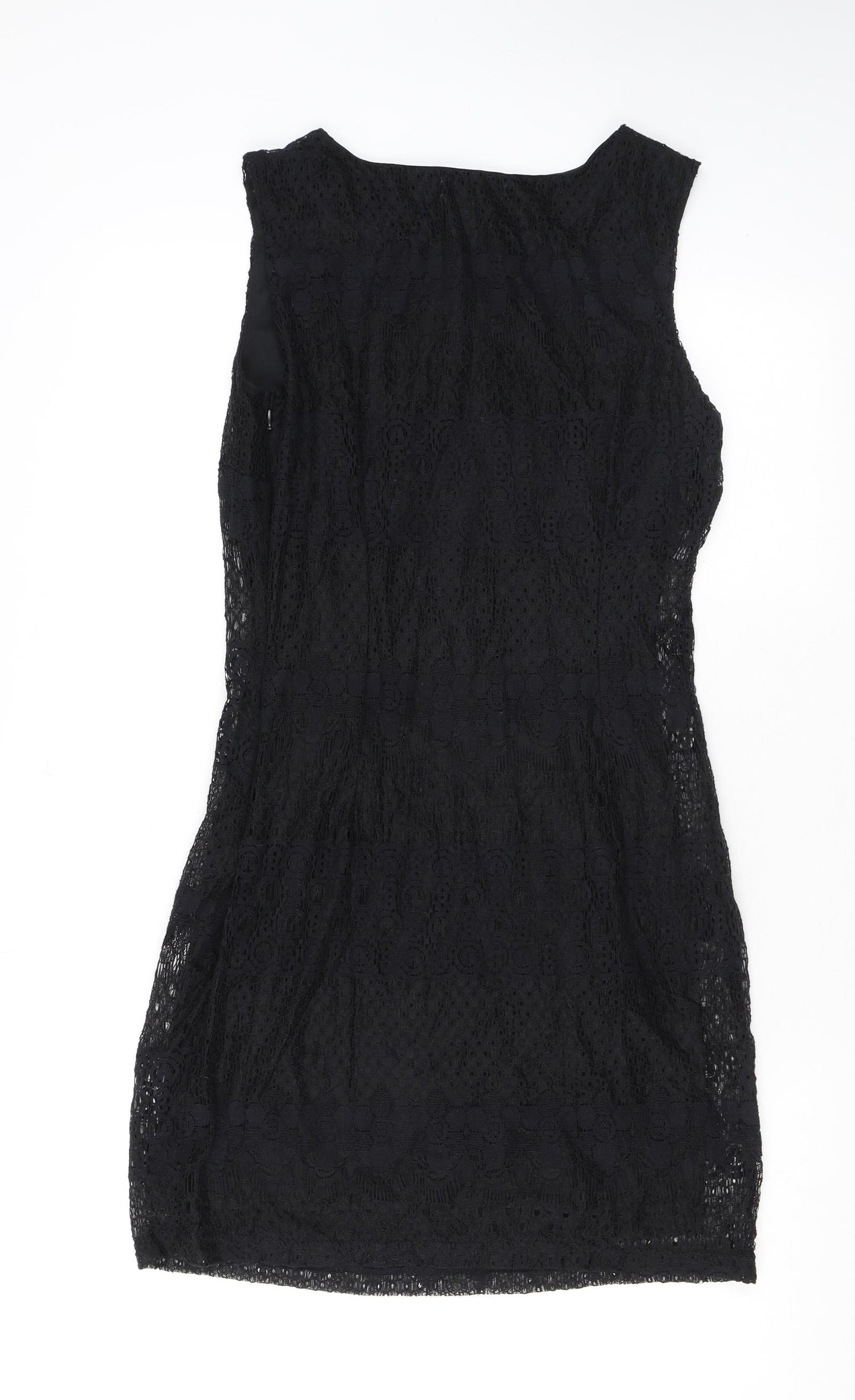 Pinky Womens Black Geometric Cotton Pencil Dress Size S Boat Neck Pullover - Lace