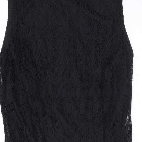 Pinky Womens Black Geometric Cotton Pencil Dress Size S Boat Neck Pullover - Lace