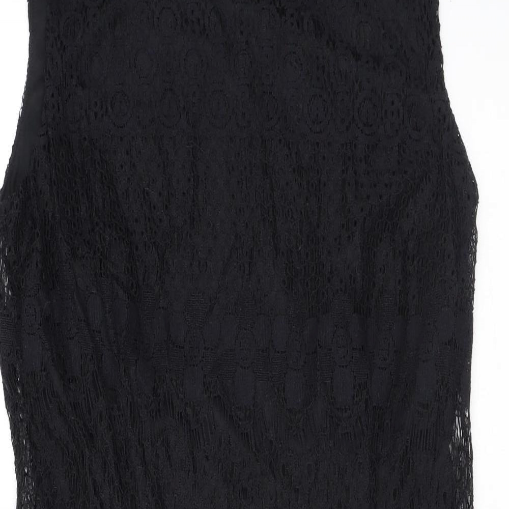 Pinky Womens Black Geometric Cotton Pencil Dress Size S Boat Neck Pullover - Lace
