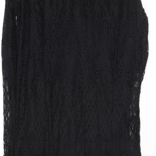 Pinky Womens Black Geometric Cotton Pencil Dress Size S Boat Neck Pullover - Lace