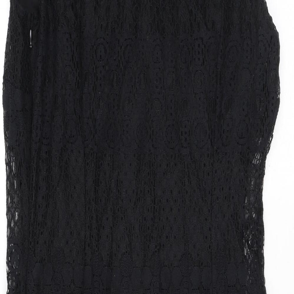 Pinky Womens Black Geometric Cotton Pencil Dress Size S Boat Neck Pullover - Lace