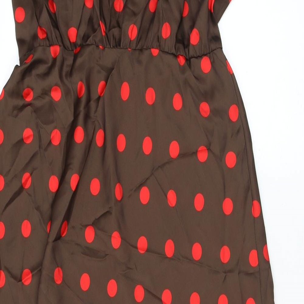 Zara Womens Brown Polka Dot Polyester Maxi Size XL V-Neck Pullover