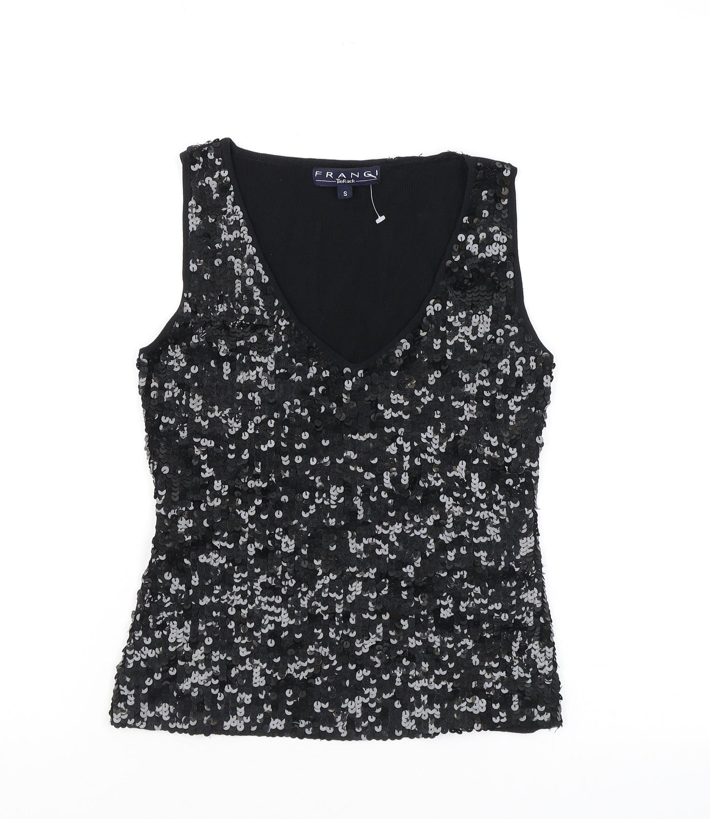 Frang Womens Black Polyester Basic Tank Size S V-Neck - Sequins