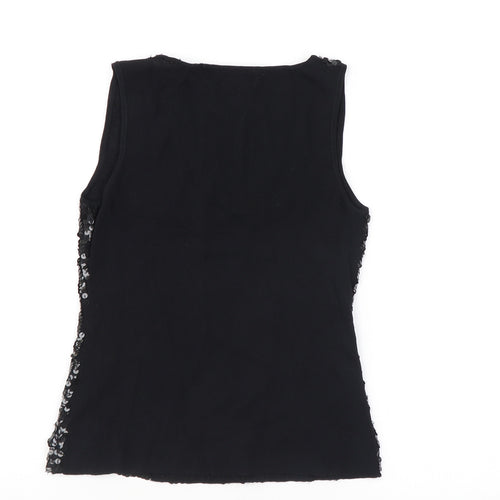 Frang Womens Black Polyester Basic Tank Size S V-Neck - Sequins