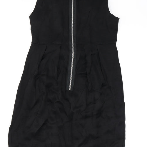 Miss Selfridge Womens Black Viscose Mini Size 10 Round Neck Zip