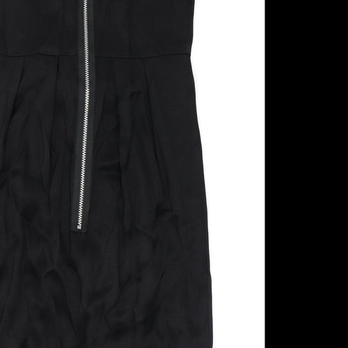 Miss Selfridge Womens Black Viscose Mini Size 10 Round Neck Zip