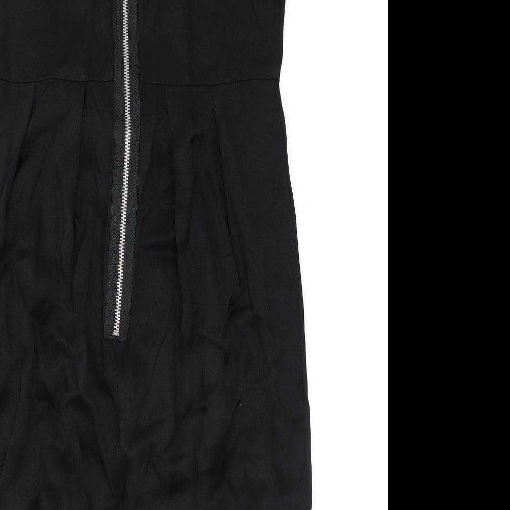 Miss Selfridge Womens Black Viscose Mini Size 10 Round Neck Zip
