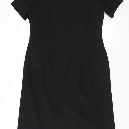 Bonmarché Womens Black Polyester Pencil Dress Size 14 Scoop Neck Zip - Embroidery