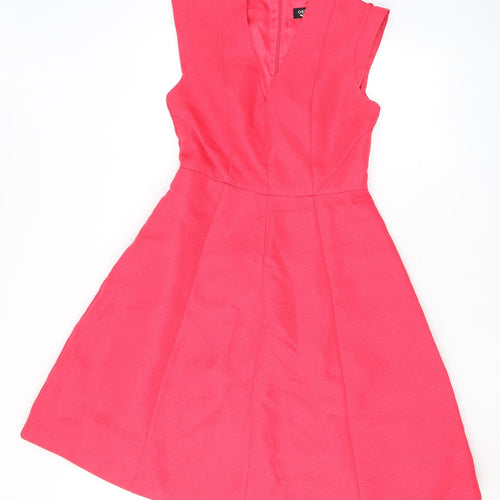 Oasis Womens Pink Floral Polyester Skater Dress Size 10 V-Neck Zip