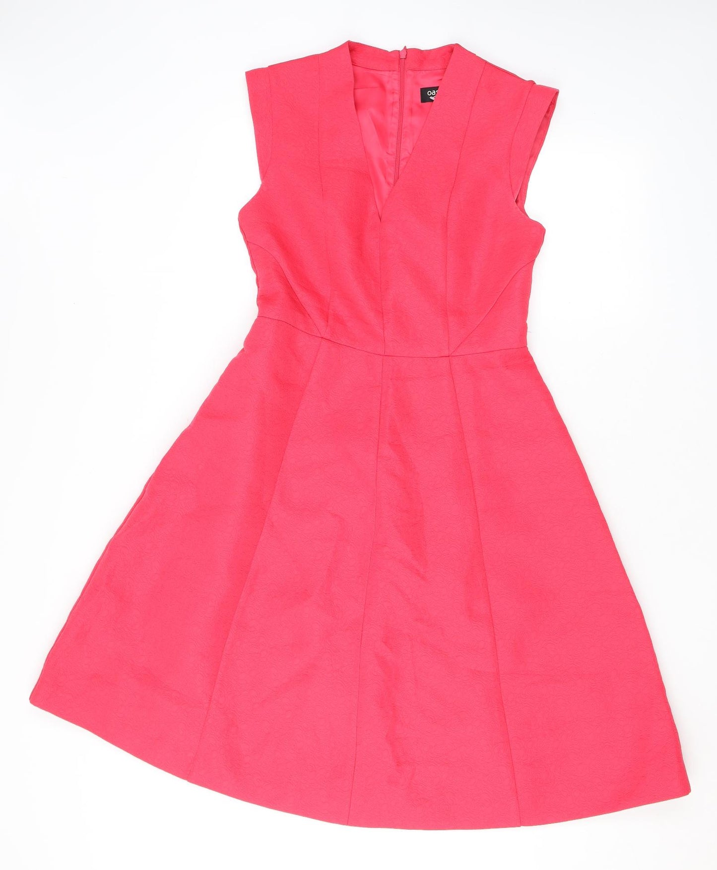 Oasis Womens Pink Floral Polyester Skater Dress Size 10 V-Neck Zip