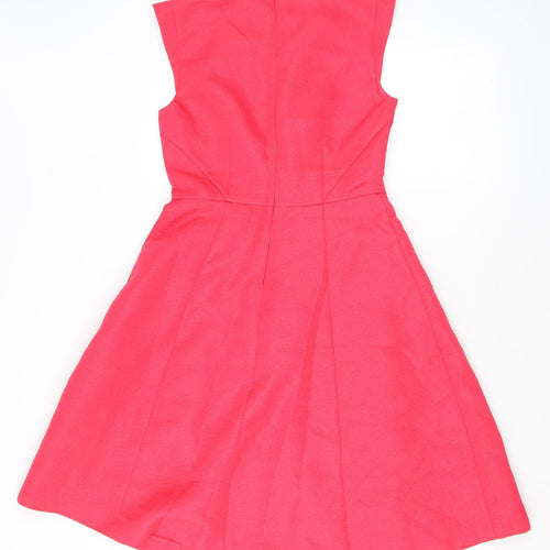 Oasis Womens Pink Floral Polyester Skater Dress Size 10 V-Neck Zip