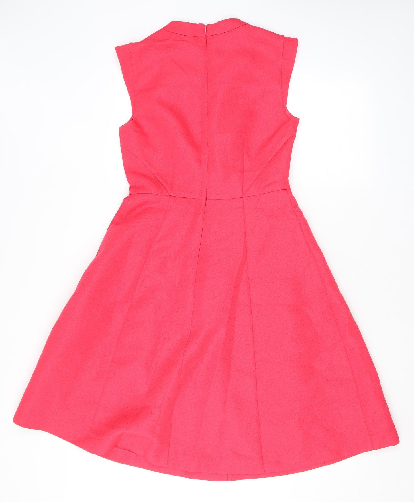 Oasis Womens Pink Floral Polyester Skater Dress Size 10 V-Neck Zip