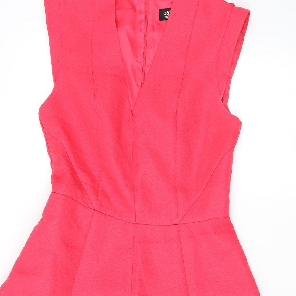 Oasis Womens Pink Floral Polyester Skater Dress Size 10 V-Neck Zip