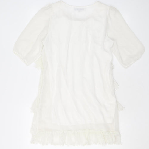 Layla Womens White Polyester A-Line Size S Scoop Neck Pullover - Lace, Ruffles