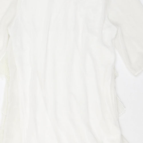 Layla Womens White Polyester A-Line Size S Scoop Neck Pullover - Lace, Ruffles