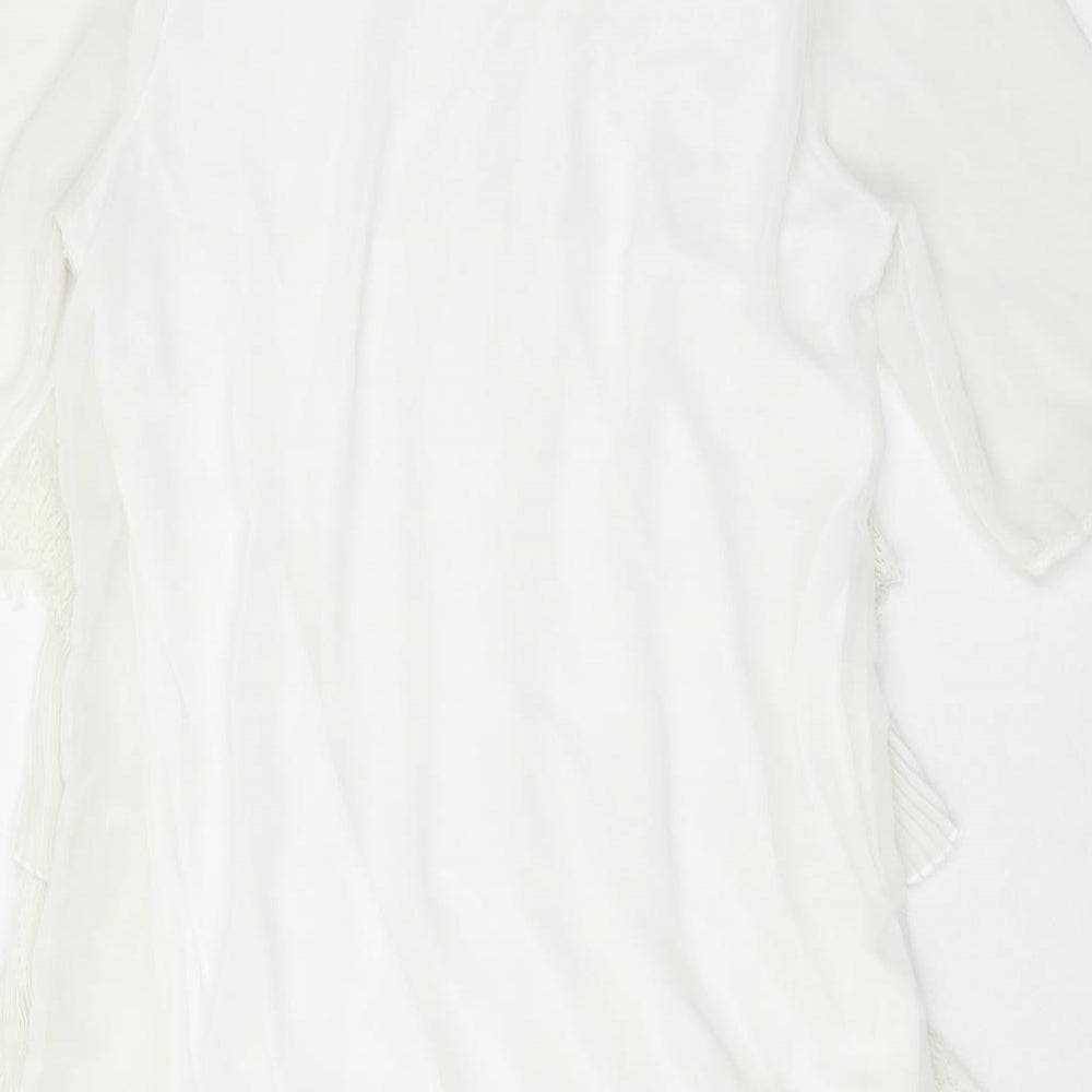 Layla Womens White Polyester A-Line Size S Scoop Neck Pullover - Lace, Ruffles