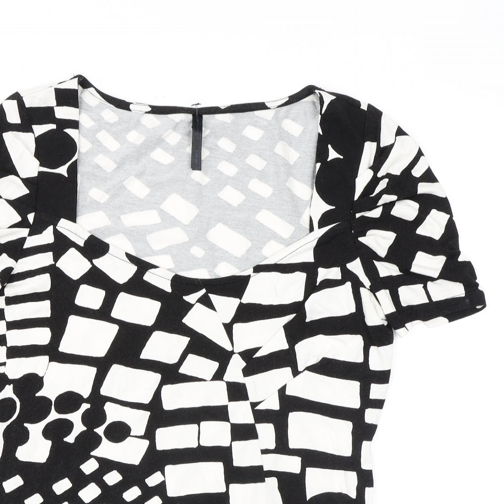 NEXT Womens Black Geometric Viscose Basic T-Shirt Size 14 Square Neck