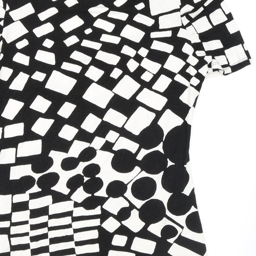 NEXT Womens Black Geometric Viscose Basic T-Shirt Size 14 Square Neck