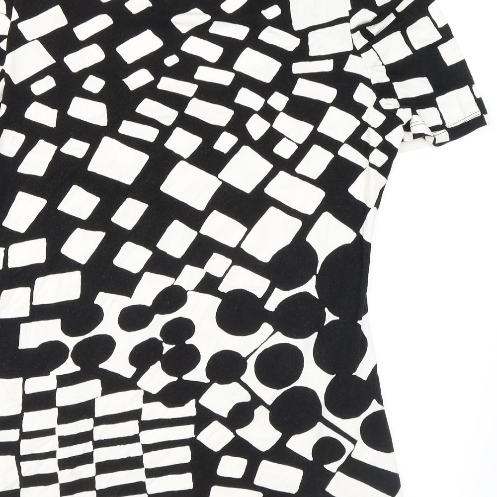 NEXT Womens Black Geometric Viscose Basic T-Shirt Size 14 Square Neck