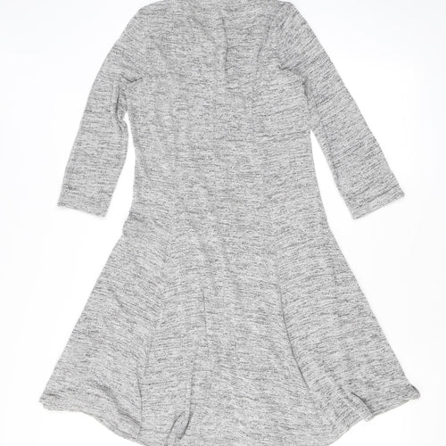 New Look Womens Grey Viscose Skater Dress Size 12 V-Neck Zip