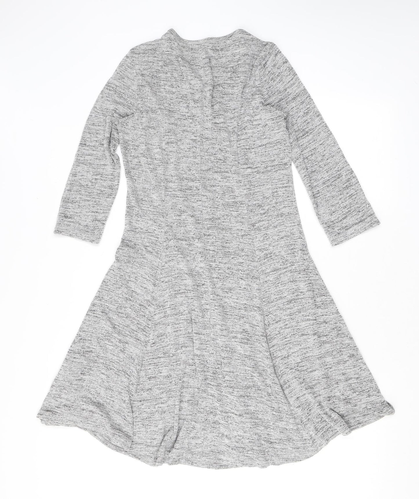 New Look Womens Grey Viscose Skater Dress Size 12 V-Neck Zip