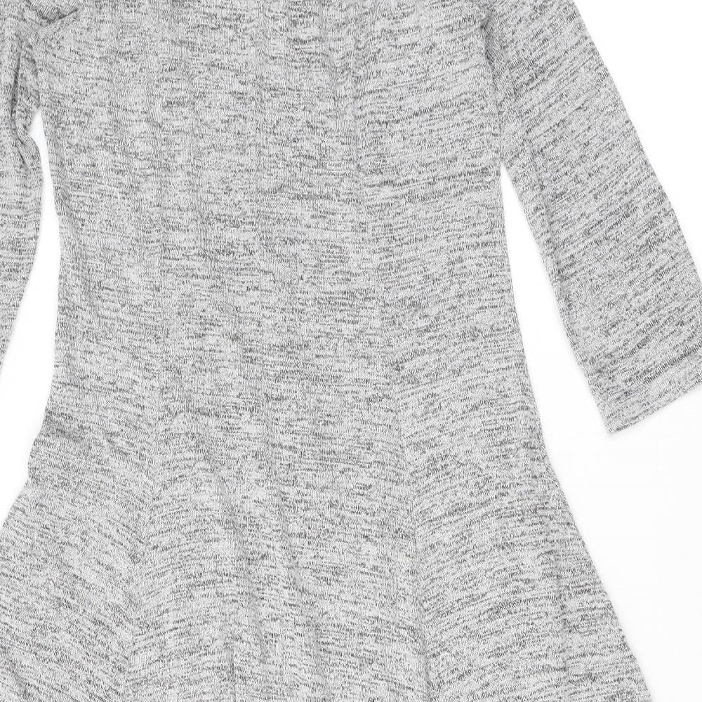 New Look Womens Grey Viscose Skater Dress Size 12 V-Neck Zip