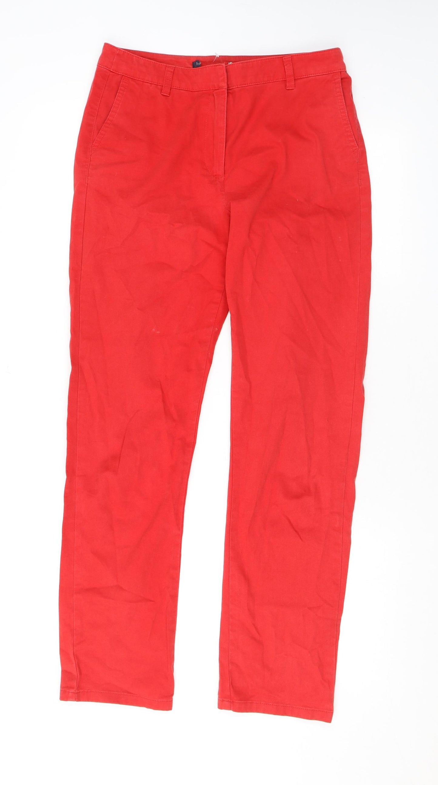 Marks and Spencer Womens Red Cotton Straight Jeans Size 8 L28 in Regular Zip