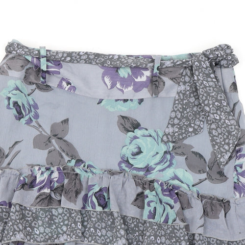 NEXT Womens Grey Floral Polyester A-Line Skirt Size 10 Zip - Ruffles