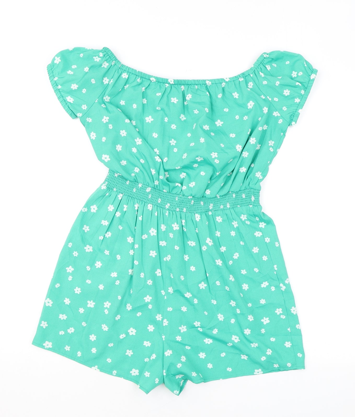 New Look Girls Green Floral Polyester Playsuit One-Piece Size 13 Years Pullover