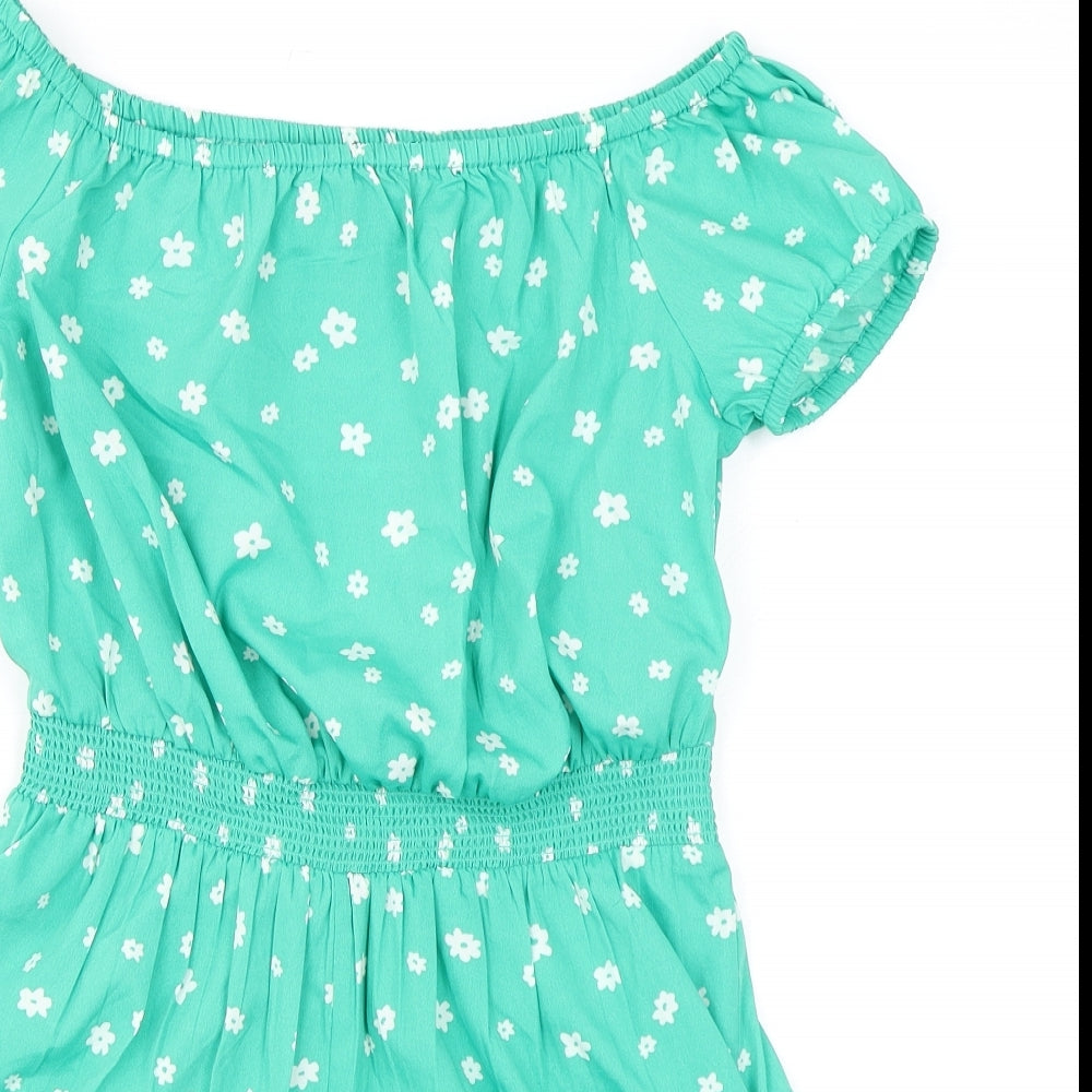New Look Girls Green Floral Polyester Playsuit One-Piece Size 13 Years Pullover